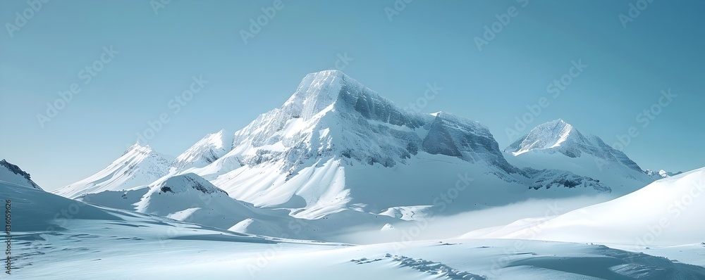 Awe Inspiring Snowy Mountain Landscape with Serene Winterscape and Clear Blue Sky Panorama Awe Inspiring Snowy Mountain Landscape with Serene Winterscape and Clear Blue Sky Panorama