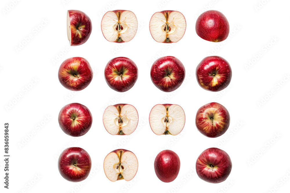 Red apple full and slice view isolated on transparent background Red apple full and slice view isolated on transparent background