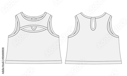 Ladies blouse bra tops technical drawing fashion flat sketch vector illustration template front and back views