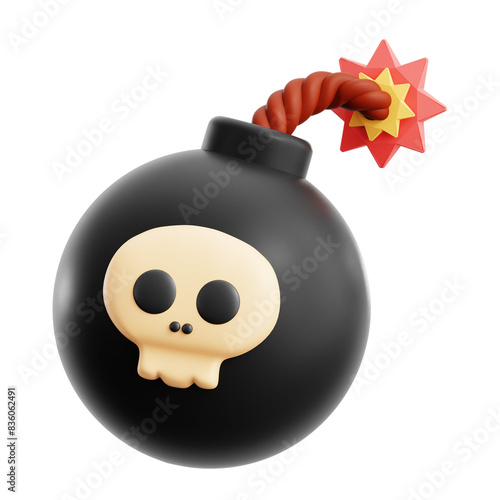 Fotografie bomb ball with danger skull symbol and fire game ui assets 3d icon illustration