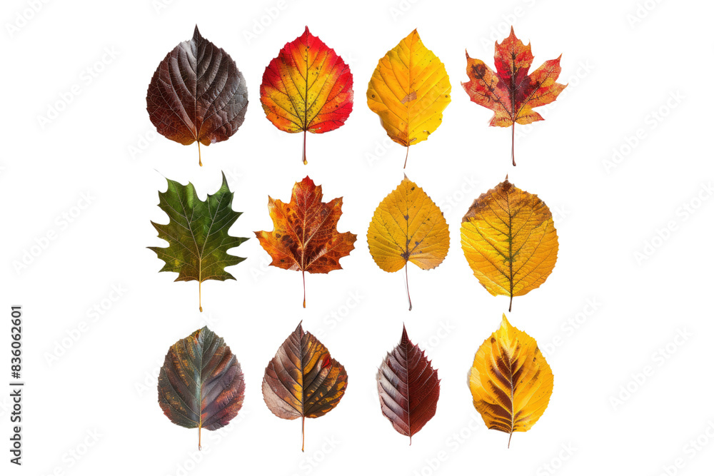 Obraz premium Set of autumn leaves abstract colors isolated on transparent background