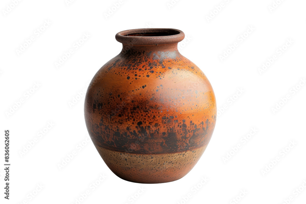 A close-up of a handcrafted rustic ceramic vase with a speckled brown and orange glaze, showcasing intricate pottery craftsmanship. A close-up of a handcrafted rustic ceramic vase with a speckled brown and orange glaze, showcasing intricate pottery craftsmanship.