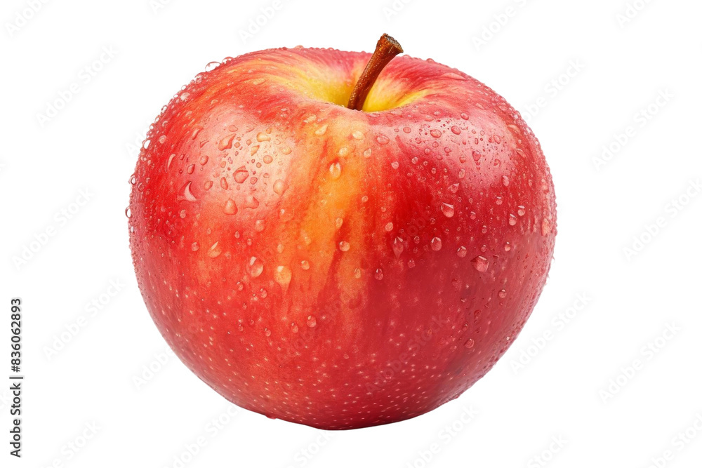 A fresh, red apple with water droplets, isolated on a transparent background. showcasing its vibrant color and juicy texture, perfect for healthy eating. A fresh, red apple with water droplets, isolated on a transparent background. showcasing its vibrant color and juicy texture, perfect for healthy eating.