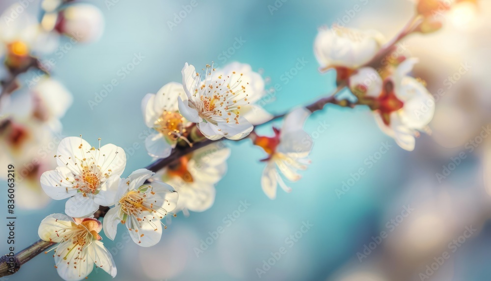 Fototapeta premium Blossoming Apricot Branches: A Serene Spring Abstract