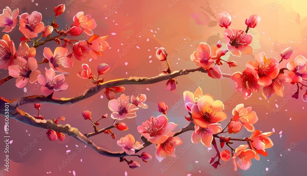 Obraz premium Blooming Beauty: A Spring Day with Stunning Japanese Cherry Blossoms - Sakura