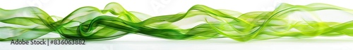 Waves of fresh spring green, vibrant and youthful, undulating energetically on a pure white backdrop, evoking the renewal of spring