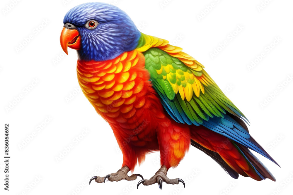 Colorful parrot with vibrant feathers in a standing pose, showcasing its beautiful and diverse plumage. Colorful parrot with vibrant feathers in a standing pose, showcasing its beautiful and diverse plumage.