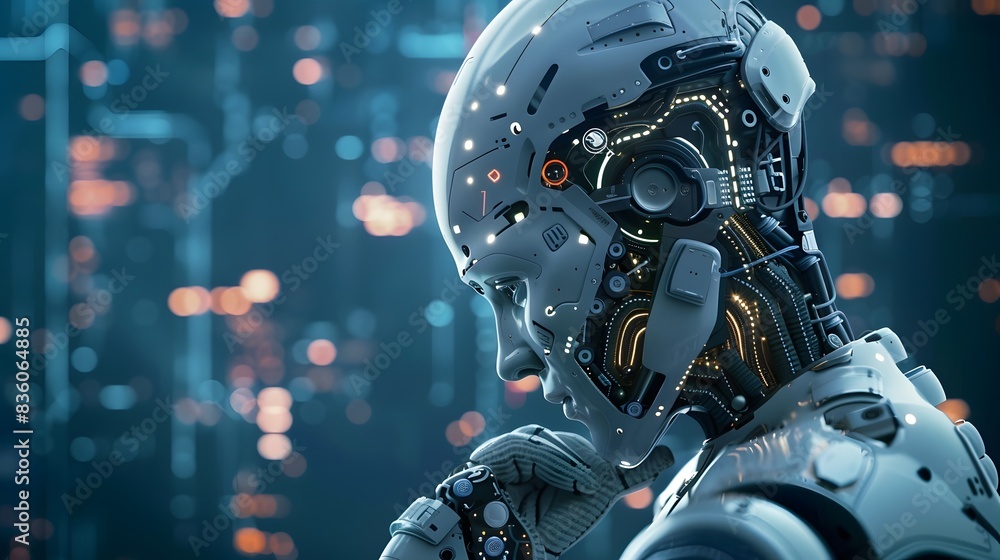 Fototapeta premium Illustration of Applying AI and ML algorithms to analyze data and optimize industrial processes, improve quality control, and enhance production efficiency. Ai Generate.