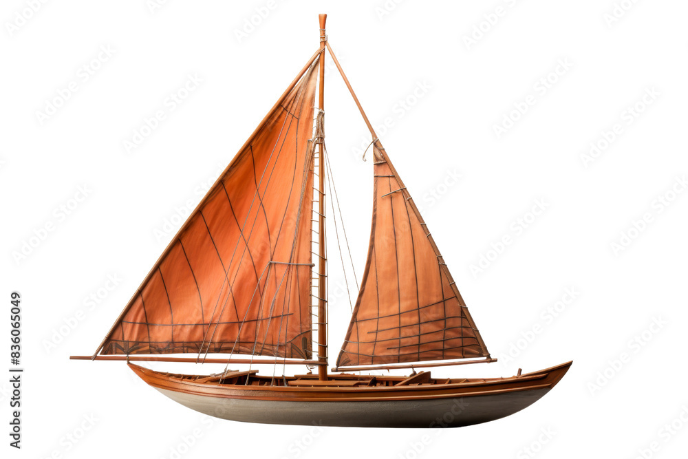 Obraz premium Detailed photo of a vintage sailboat with orange sails. Perfect for themes of navigation, sailing, and maritime history.