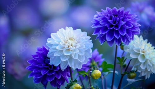 Breathtaking Blue, White, and Purple Dahlia Flowers: A Vibrant Spring and Summer Floral Display