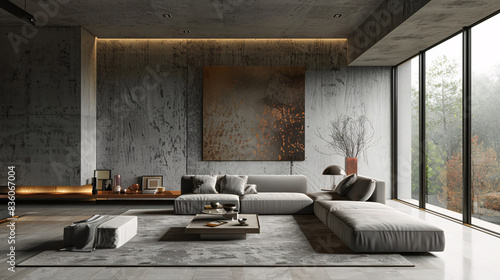 Sleek and stylish interior design with minimalist furniture and contemporary wall art