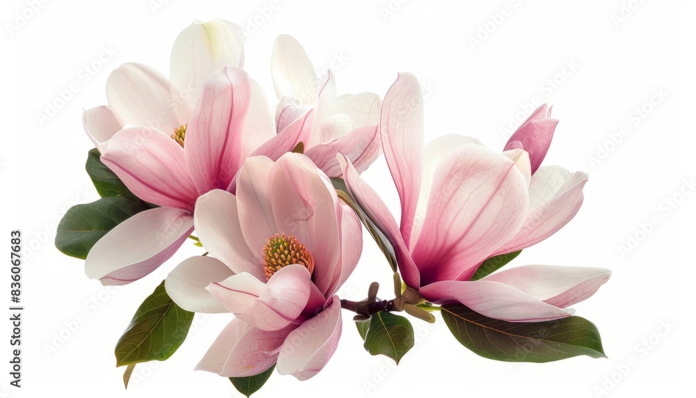 Fototapeta premium Serenity in Bloom: Stunning Magnolia Bouquet on White Background