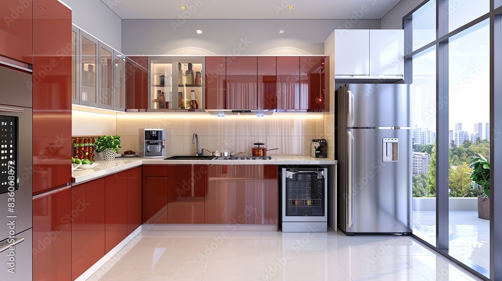 Fototapeta premium modern kitchen with fridge