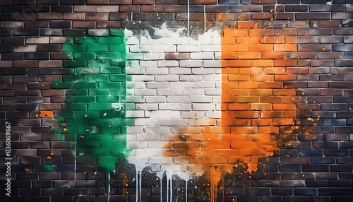 Fotografie flag of ireland painted on a brick wall