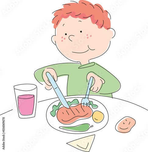 The boy eating lunch.