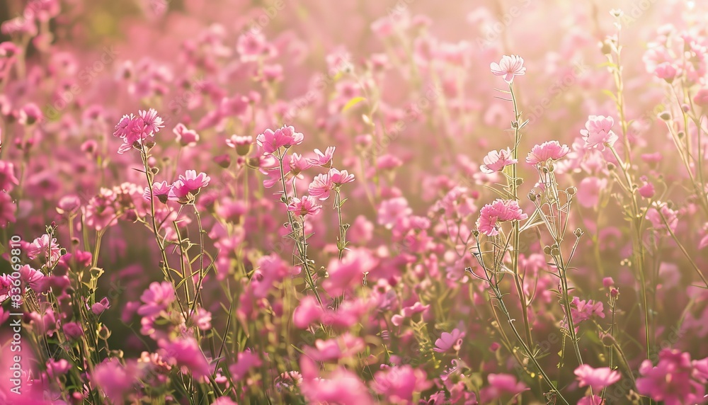 Blissful Beauty: A Pink Flower Field and its Natural Backdrop Blissful Beauty: A Pink Flower Field and its Natural Backdrop