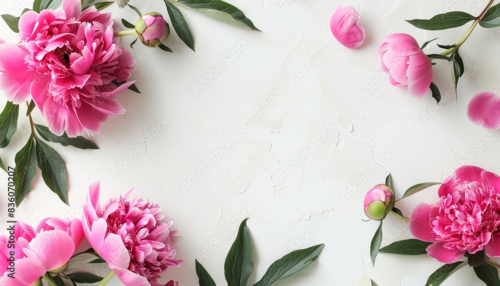 Pristine Pink Peony Blossoms: Top View with Copy Space Pristine Pink Peony Blossoms: Top View with Copy Space