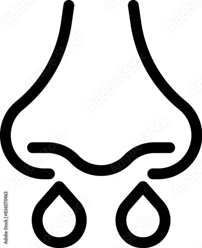 Simple line art icon representing a nose with allergy or cold symptoms, emitting two drops