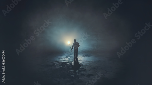 man with lamp walking illuminating his path