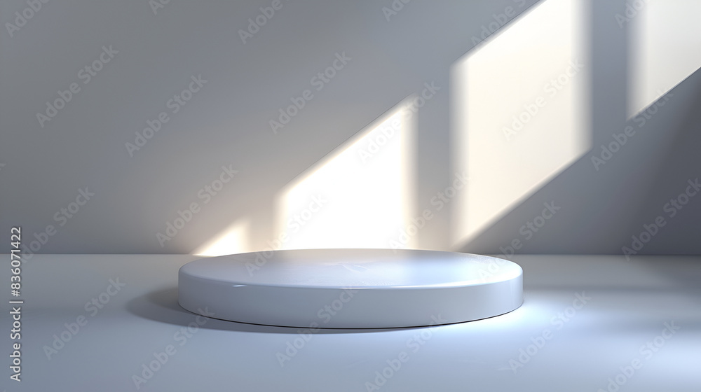 Modern White Product Display Round Podium with Shadows,Realistic Pedestal Podium With neon light. Sci fi futuristic stage 3d render. Minimal product backdrop, white wall,White round podium in empty
Modern White Product Display Round Podium with Shadows,Realistic Pedestal Podium With neon light. Sci fi futuristic stage 3d render. Minimal product backdrop, white wall,White round podium in empty