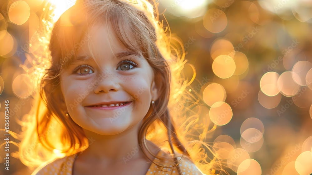 Radiant Child s Face Beaming with Pure Joy and Happiness in Warm Sunlit Nature Radiant Child s Face Beaming with Pure Joy and Happiness in Warm Sunlit Nature