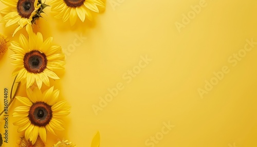 Sunflower Serenade: A Radiant View from Above on a Yellow Canvas