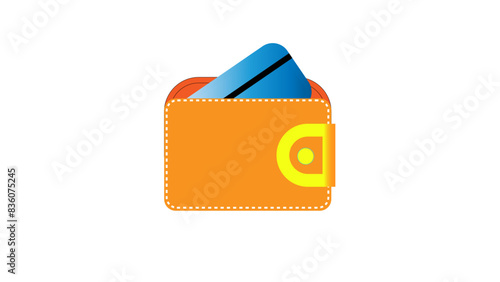 Yellow color wallet icon with blue color bank card isolate on white on background.