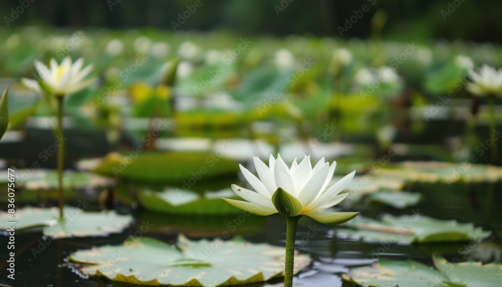 Serene Beauty: The White Lotus Flower in the Lake Serene Beauty: The White Lotus Flower in the Lake