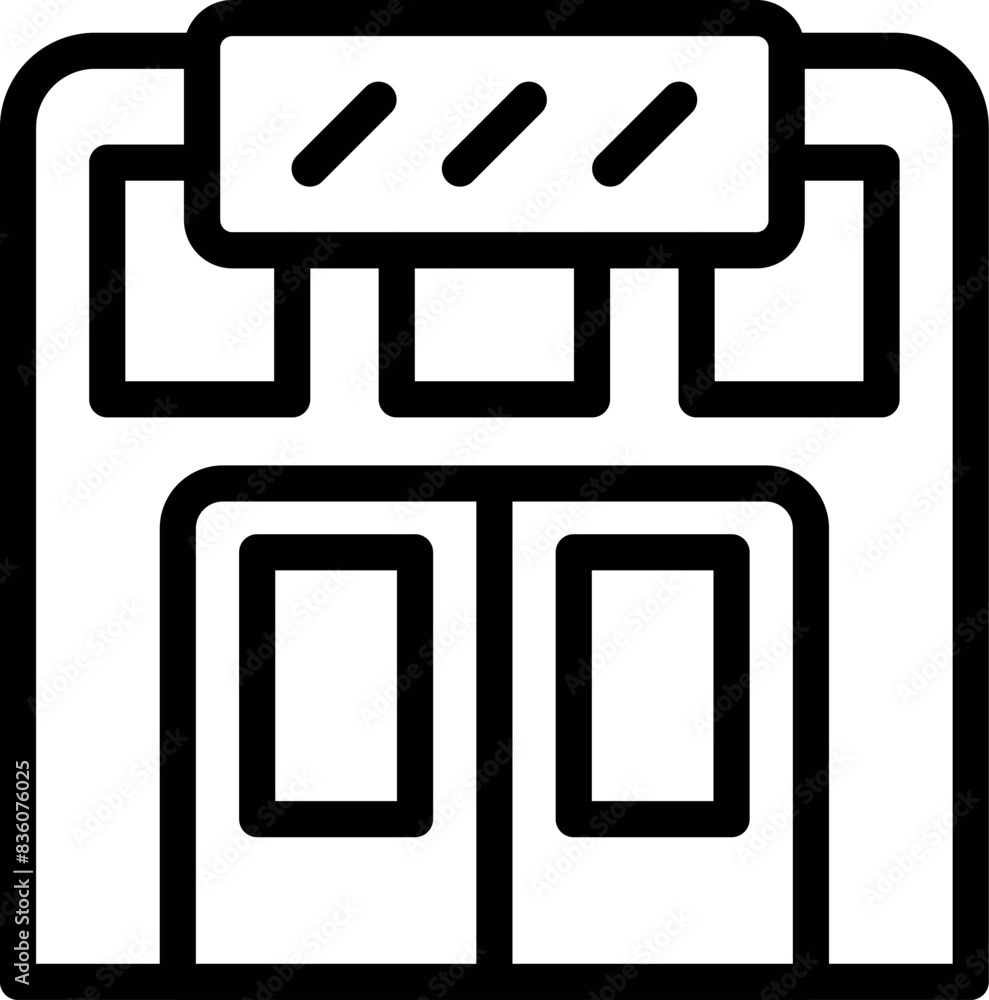 Simplistic black line art illustration of a modern storefront on a white background