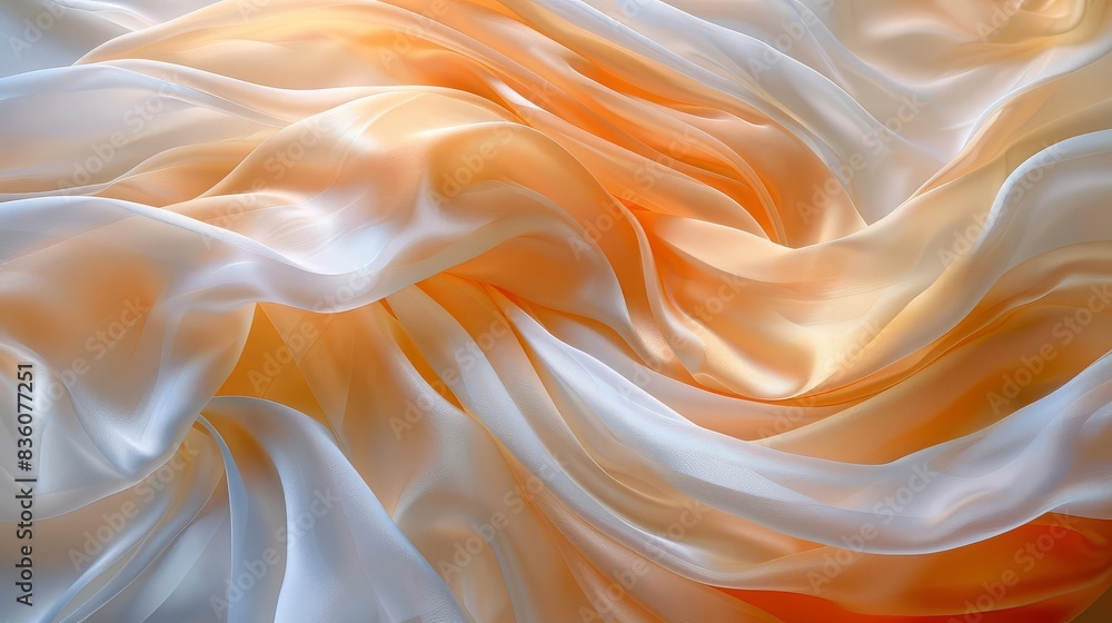 Abstract background of flowing white and orange silk fabric. Abstract background of flowing white and orange silk fabric.