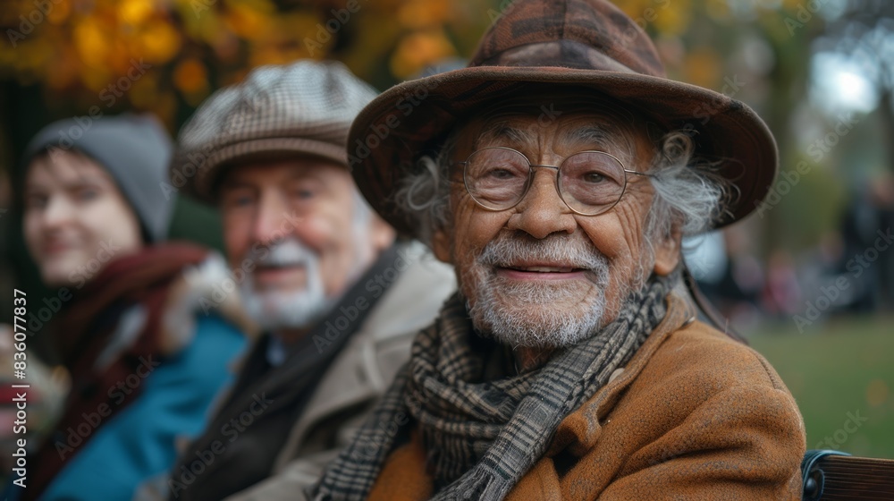 Cheerful senior couple enjoying autumn in the park Cheerful senior couple enjoying autumn in the park