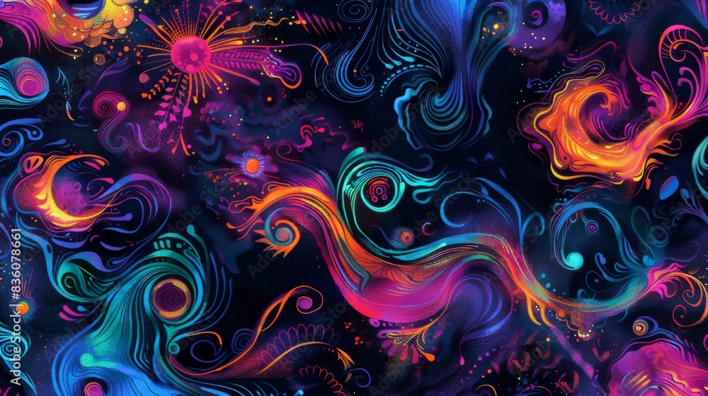 Psychedelic Fabric Texture with Vibrant Neon Colors and Swirling Patterns Psychedelic Fabric Texture with Vibrant Neon Colors and Swirling Patterns