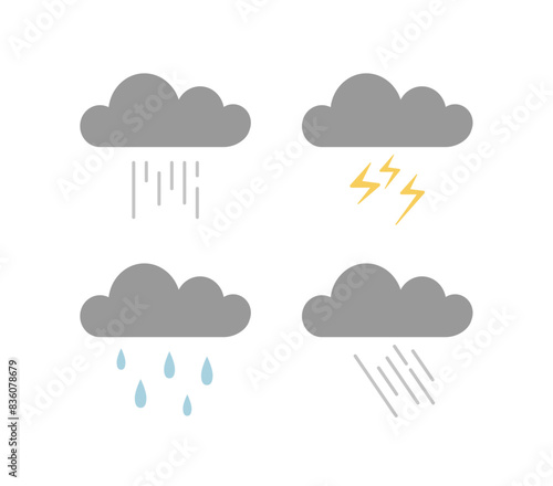 Dark rain clouds clip art illustration. Isolated vector drawing on white background. 