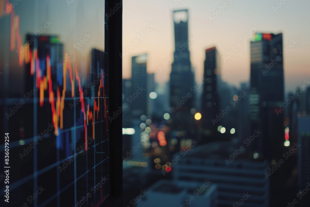 Stock market data overlay on cityscape background, symbolizing the pulse of the financial district. Stock market data overlay on cityscape background, symbolizing the pulse of the financial district.