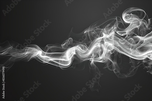 Elegant white smoke swirling on a black background. Captured in a minimalist style. Ideal for abstract art and design. Concept of mystery and motion. Generative AI