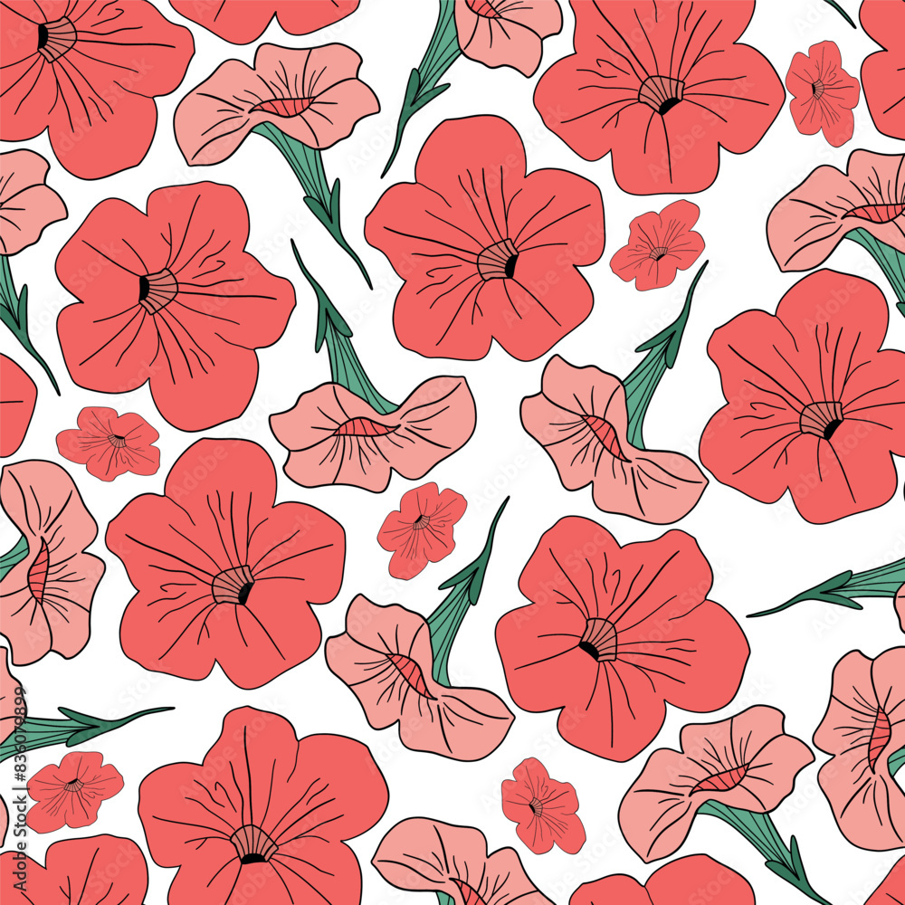 Seamless pattern flat design flowers botany petunia