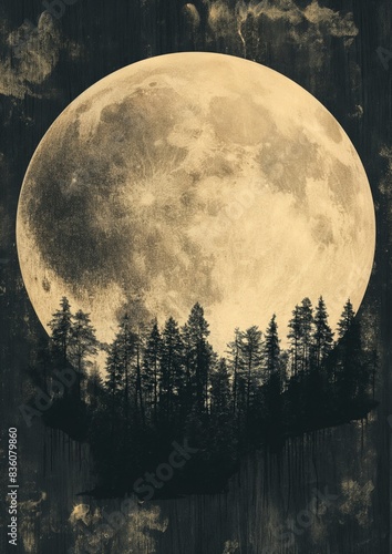 Serene minimalist nature print with lunar phases in a celestial design.