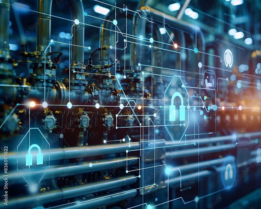Illustration of Implementing robust cybersecurity measures to protect sensitive industrial data from breaches and unauthorized access. Ai Generate. Illustration of Implementing robust cybersecurity measures to protect sensitive industrial data from breaches and unauthorized access. Ai Generate.