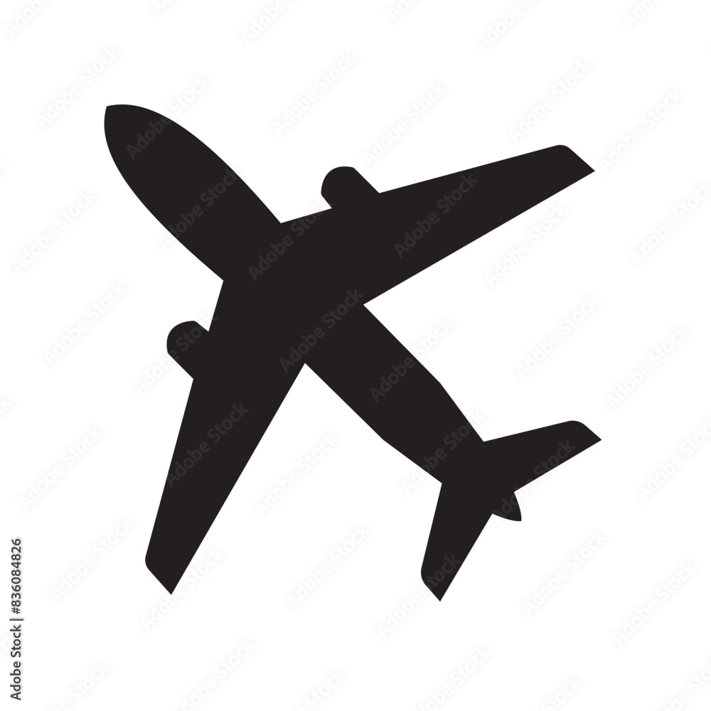 Airplane icon, silhouette vector. Airplane aviation flat icon for apps ...