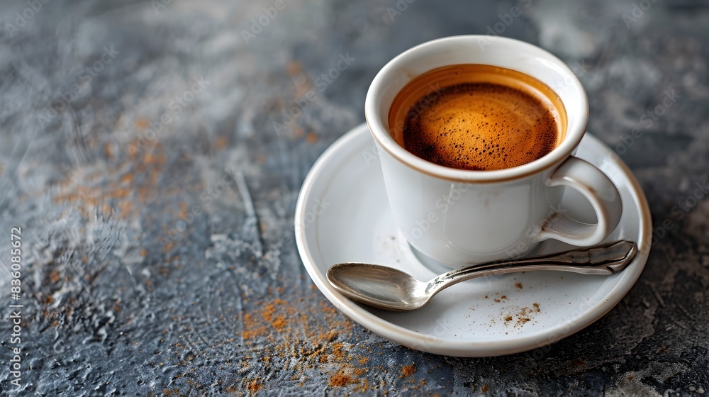 Savoring the Essence Classic Espresso Shot Captured in Porcelain Cup on Rustic Table Savoring the Essence Classic Espresso Shot Captured in Porcelain Cup on Rustic Table