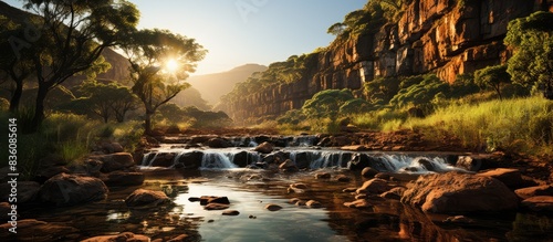 waterfall with shades of sun in South Africa