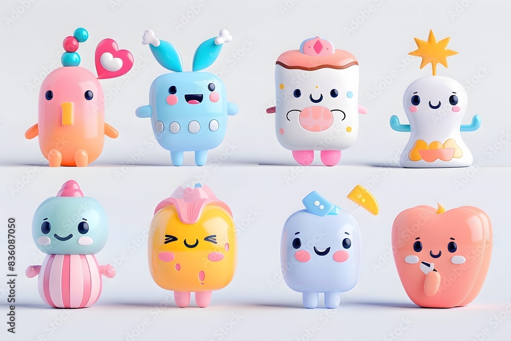 A set of cute and playful cartoon featuring each expressing different emotions A set of cute and playful cartoon featuring each expressing different emotions