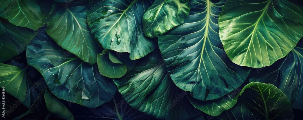 Close-up of lush green leaves showing intricate veins and texture, creating a beautiful natural background, perfect for nature-themed designs. Close-up of lush green leaves showing intricate veins and texture, creating a beautiful natural background, perfect for nature-themed designs.