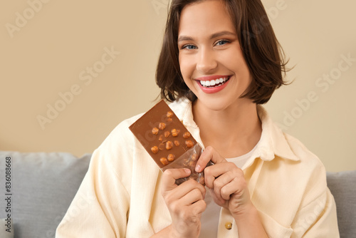 Happy young woman enjoying ...