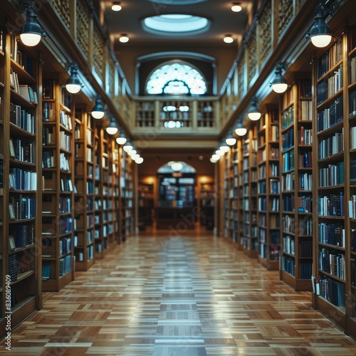 Blurred Background of a Library Interior