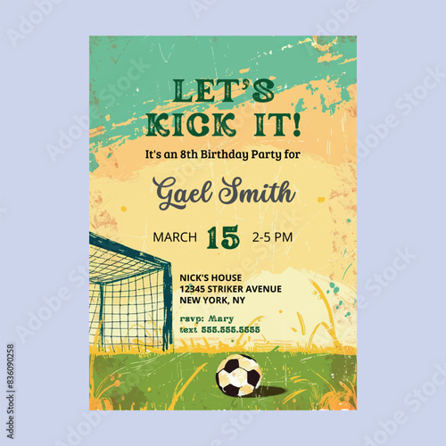 Let's kick Soccer Birthday Invitation