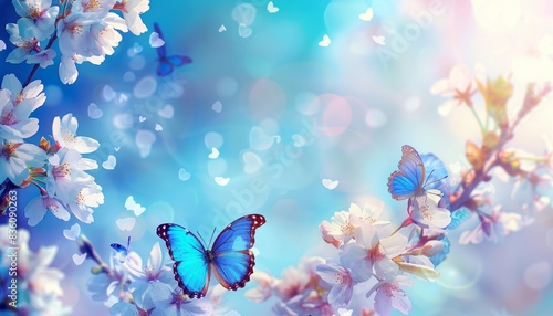 Blossoming Cherry Branch and Fluttering Butterflies: A Dreamy Spring Scene
