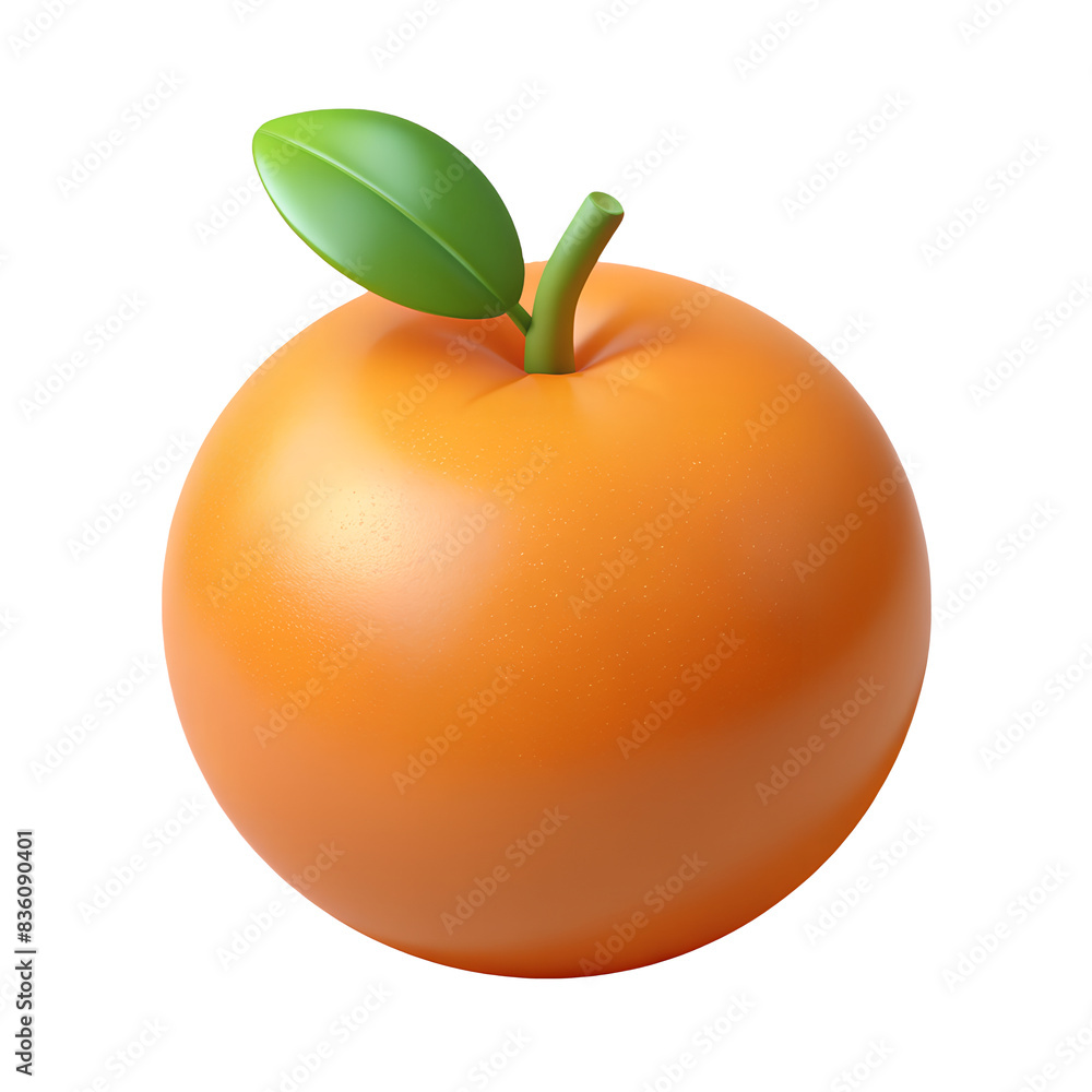 A Single, Ripe Orange With a Green Leaf 3D render A Single, Ripe Orange With a Green Leaf 3D render