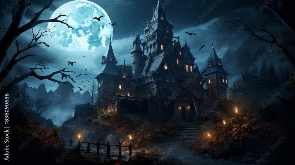 Huge Halloween castle at night Huge Halloween castle at night