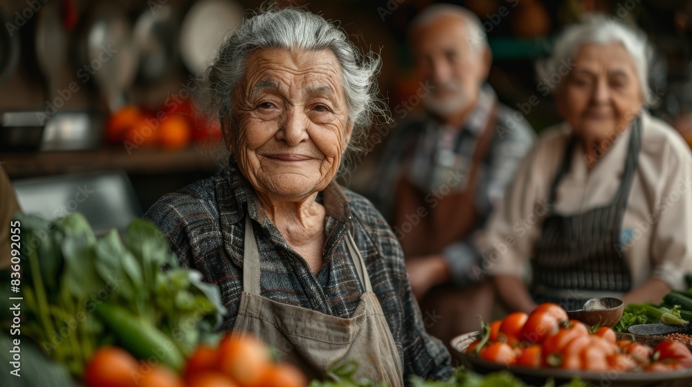 Senior woman with fresh vegetables at home Senior woman with fresh vegetables at home